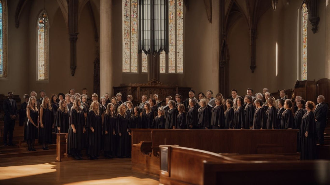 Church choir wearing black robes